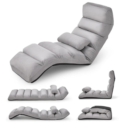 Folding Floor Lazy Sofa Chaise Lounge Sofa with Pillow-Grey