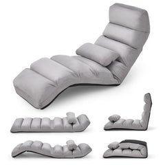 Folding Floor Lazy Sofa Chaise Lounge Sofa with Pillow-Grey