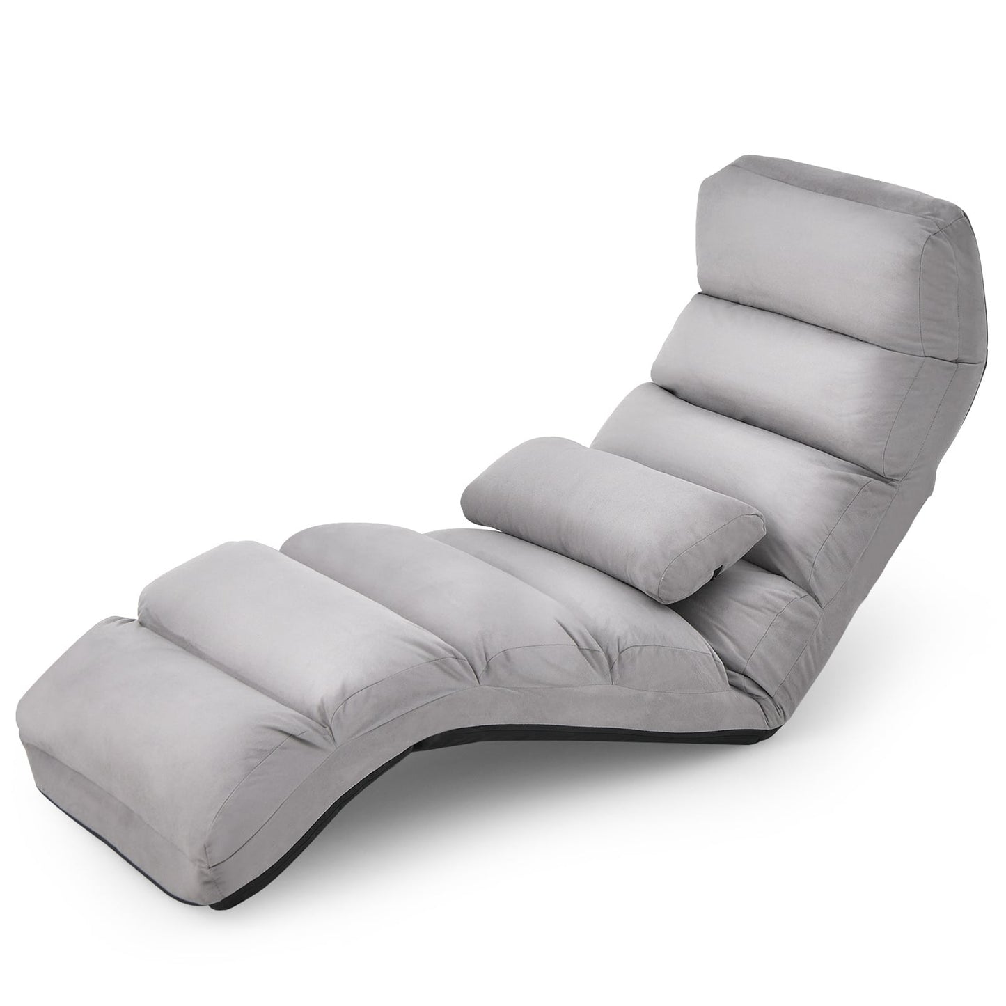 Folding Floor Lazy Sofa Chaise Lounge Sofa with Pillow-Grey