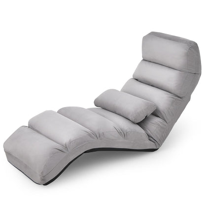 Folding Floor Lazy Sofa Chaise Lounge Sofa with Pillow-Grey