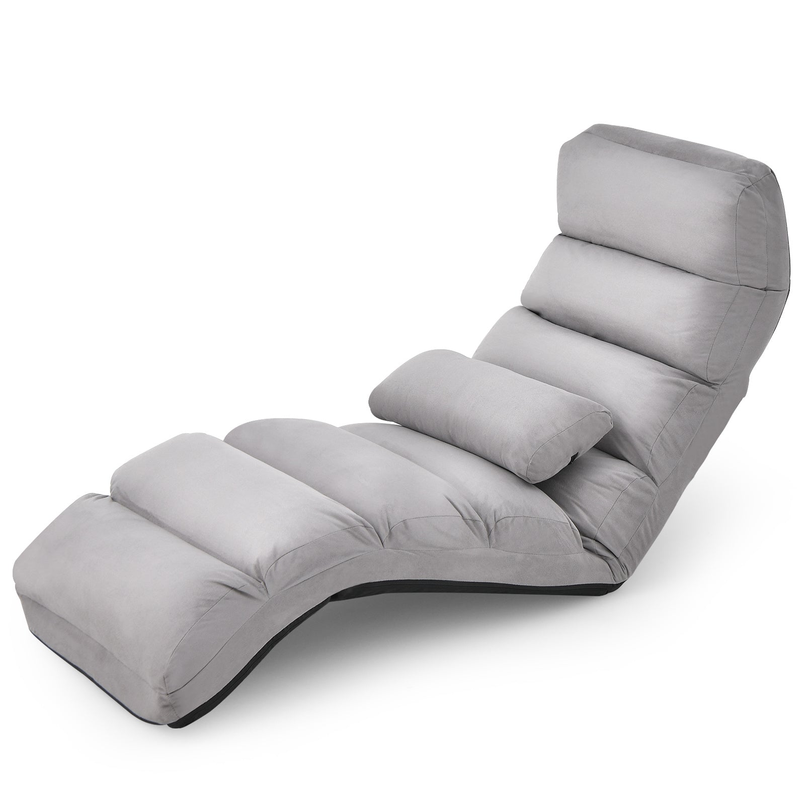 Folding Floor Lazy Sofa Chaise Lounge Sofa with Pillow-Grey