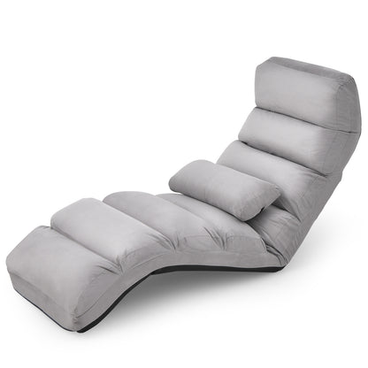 Folding Floor Lazy Sofa Chaise Lounge Sofa with Pillow-Grey