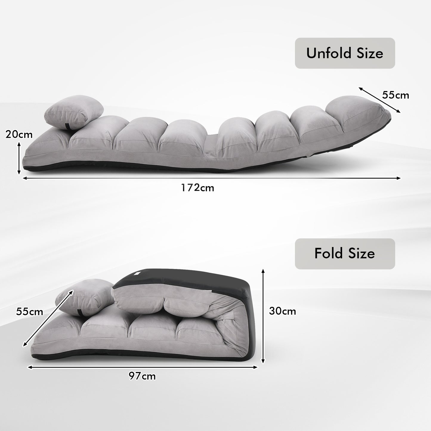 Folding Floor Lazy Sofa Chaise Lounge Sofa with Pillow-Grey