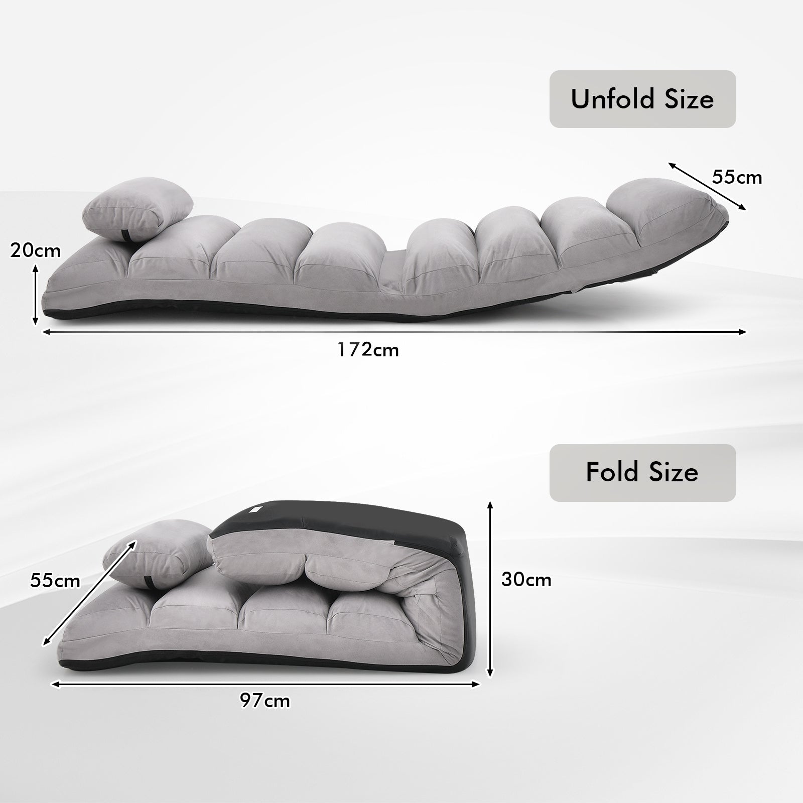 Folding Floor Lazy Sofa Chaise Lounge Sofa with Pillow-Grey