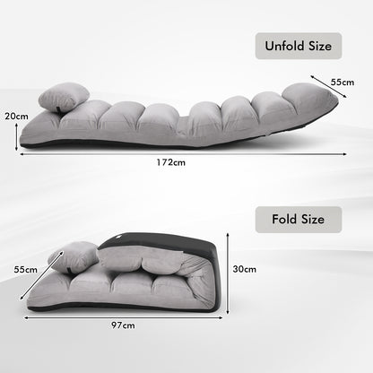 Folding Floor Lazy Sofa Chaise Lounge Sofa with Pillow-Grey