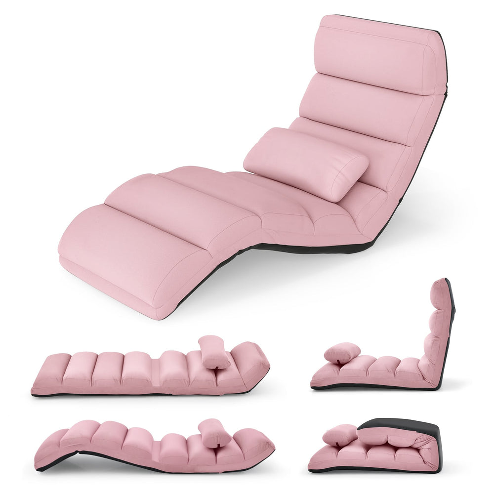 Folding Floor Lazy Sofa Chaise Lounge Sofa with Pillow-Pink