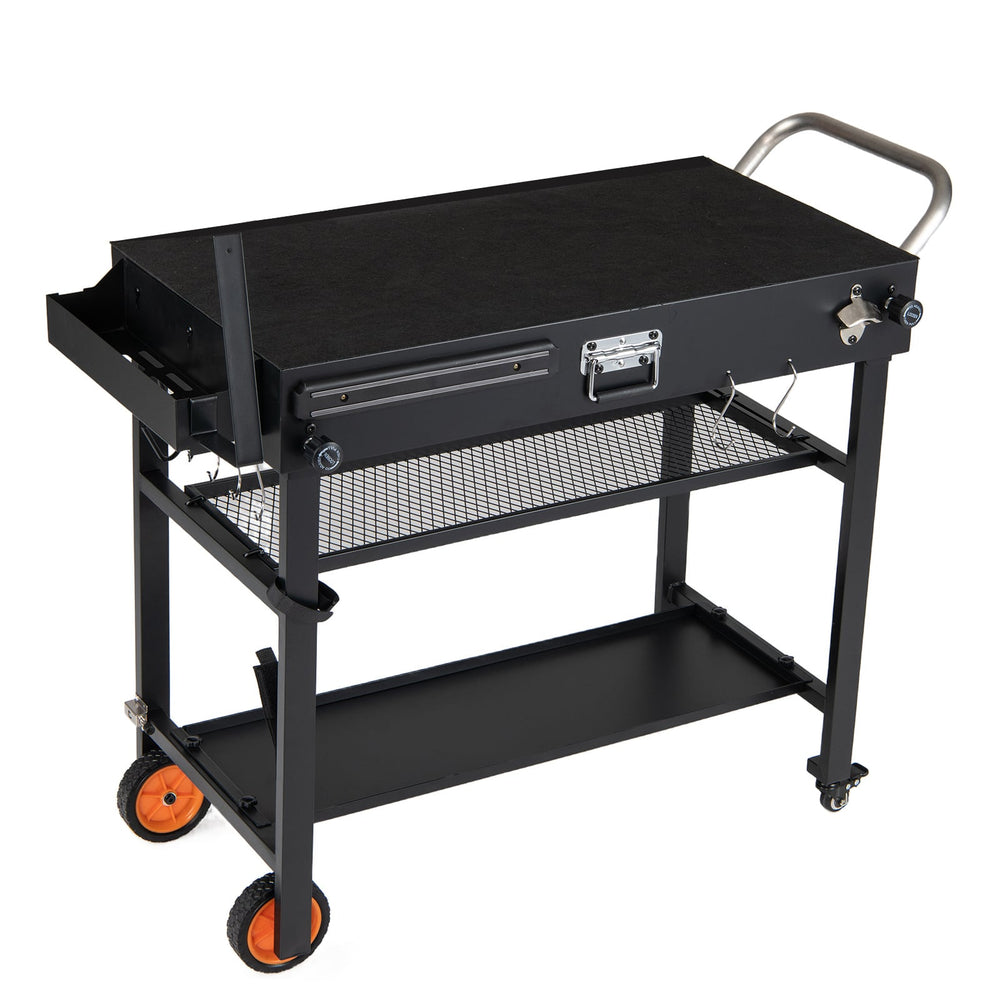Folding Grill Cart with Wheels and Heat-Resistant Mat for BBQ