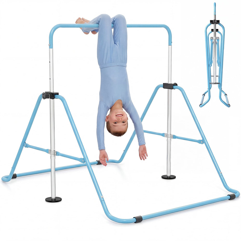 Folding Gymnastics Bar for Kids Height Adjustable Horizontal Kip Training Bar-Blue