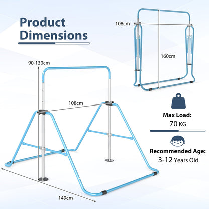 Folding Gymnastics Bar for Kids Height Adjustable Horizontal Kip Training Bar-Blue