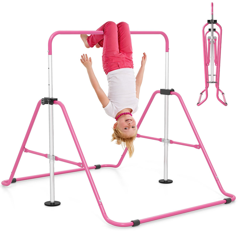Folding Gymnastics Bar for Kids Height Adjustable Horizontal Kip Training Bar-Pink