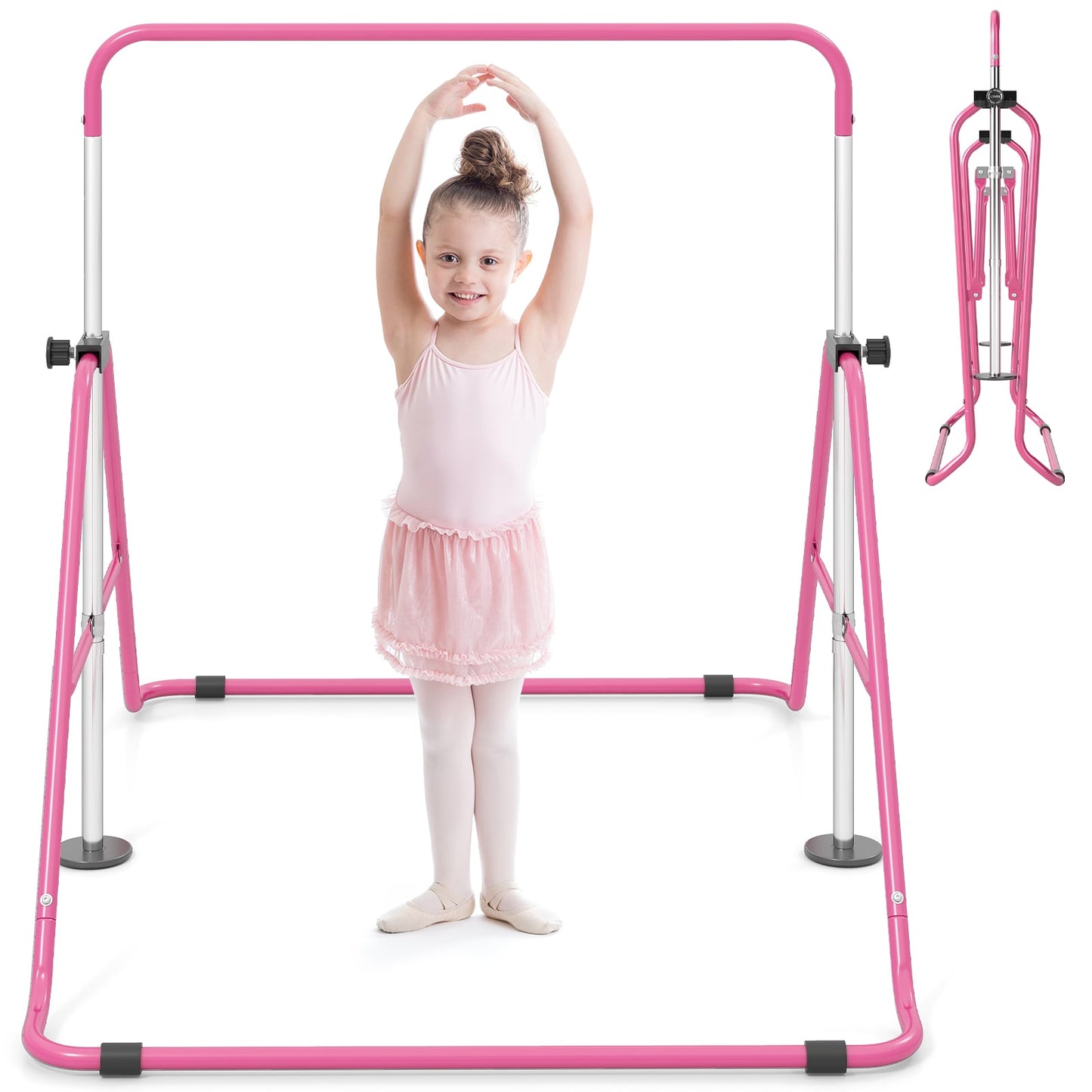 Folding Gymnastics Bar for Kids Height Adjustable Horizontal Kip Training Bar-Pink