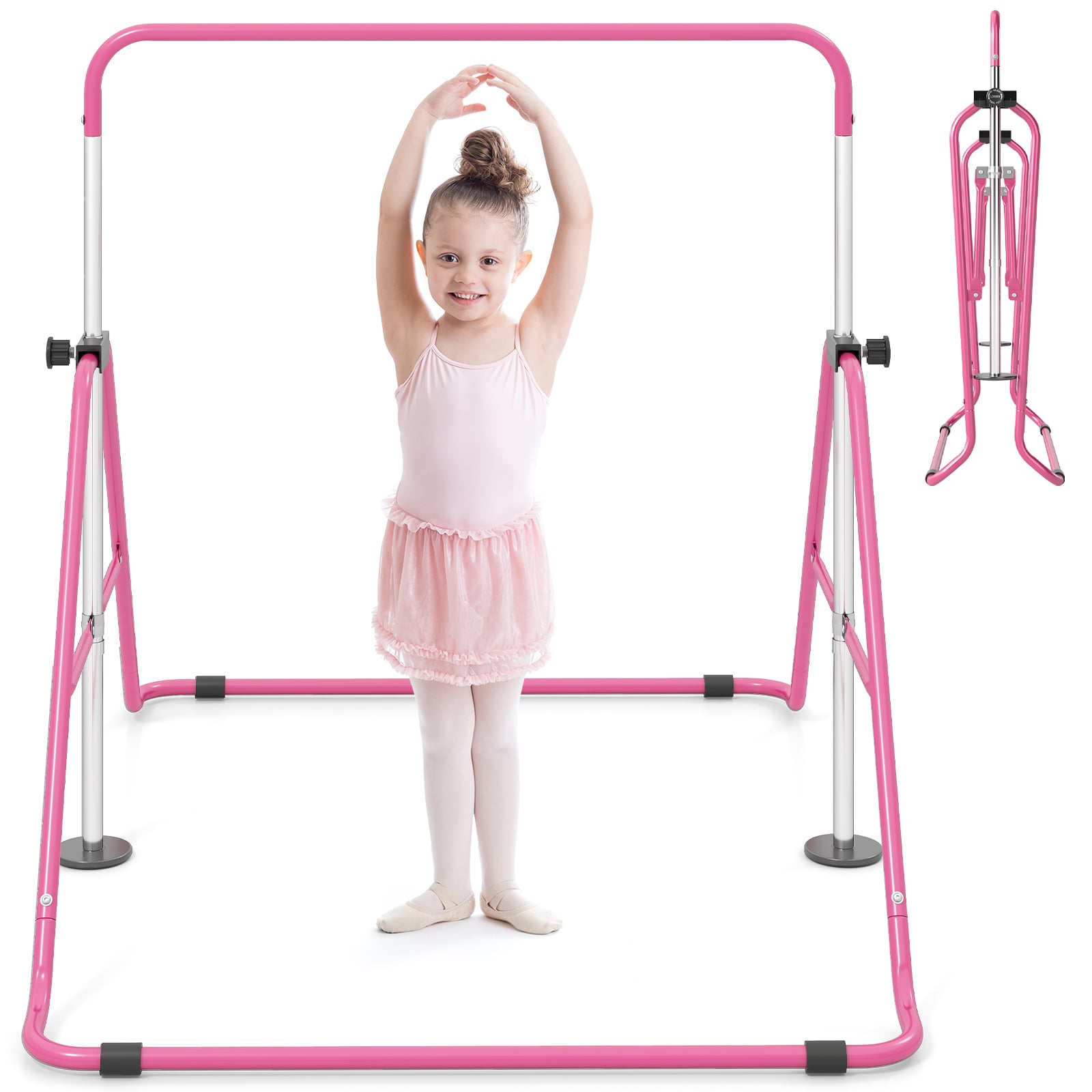 Folding Gymnastics Bar for Kids Height Adjustable Horizontal Kip Training Bar-Pink
