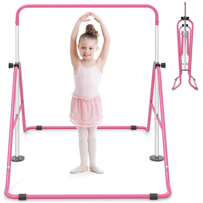 Folding Gymnastics Bar for Kids Height Adjustable Horizontal Kip Training Bar-Pink