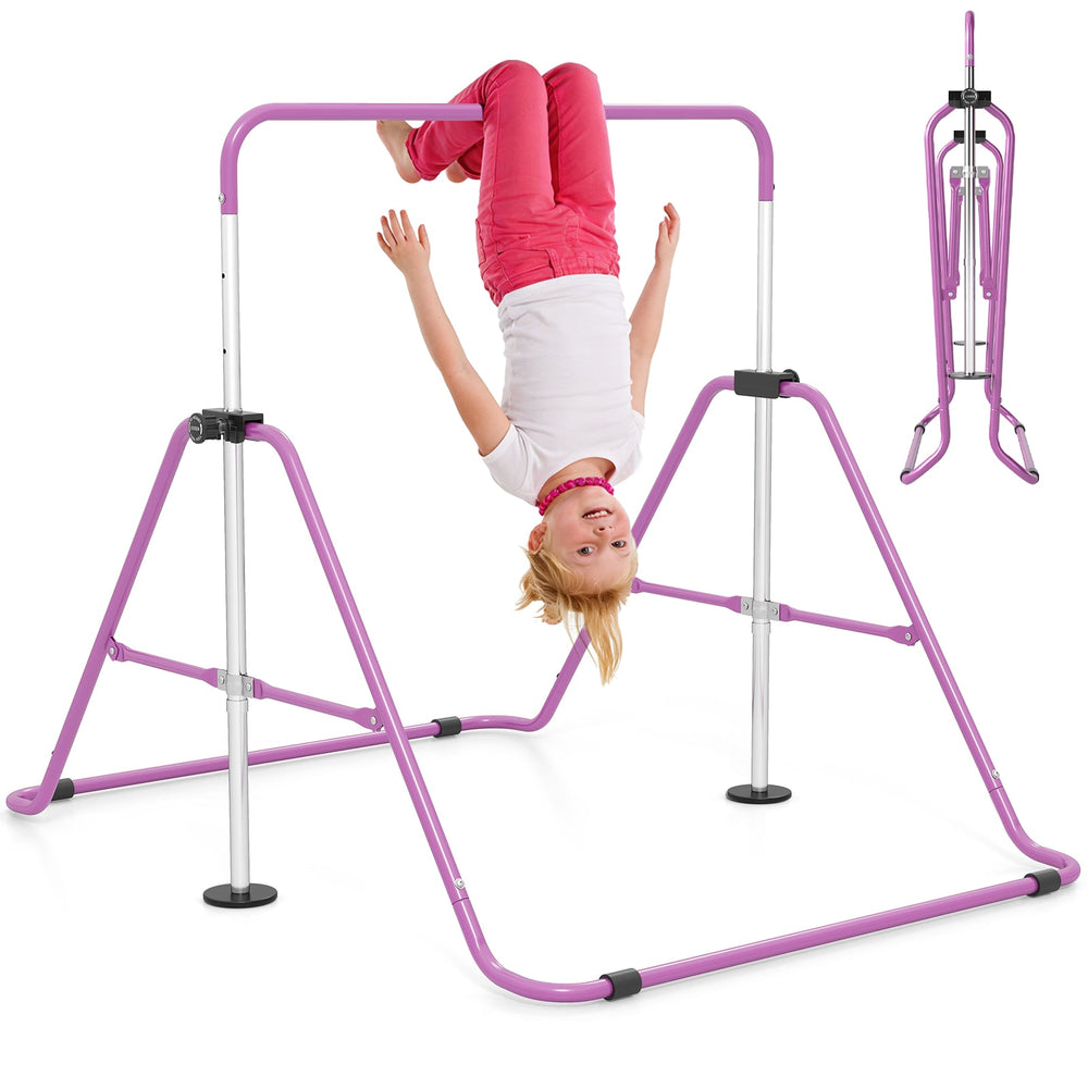 Folding Gymnastics Bar for Kids Height Adjustable Horizontal Kip Training Bar-Purple