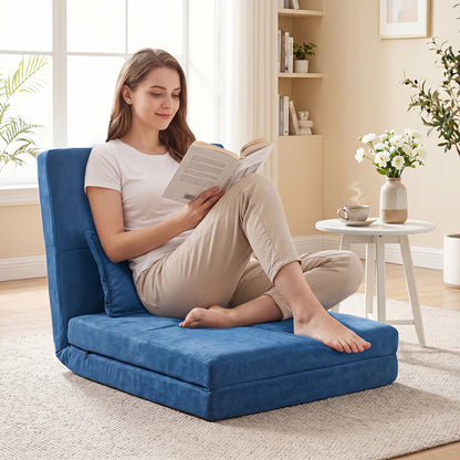 Folding Lazy Floor Sofa Bed with Pillow-Navy