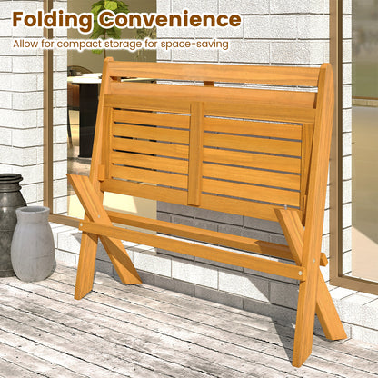 Folding Outdoor Bench for 2 People with Slanted Backrest Slatted Seat