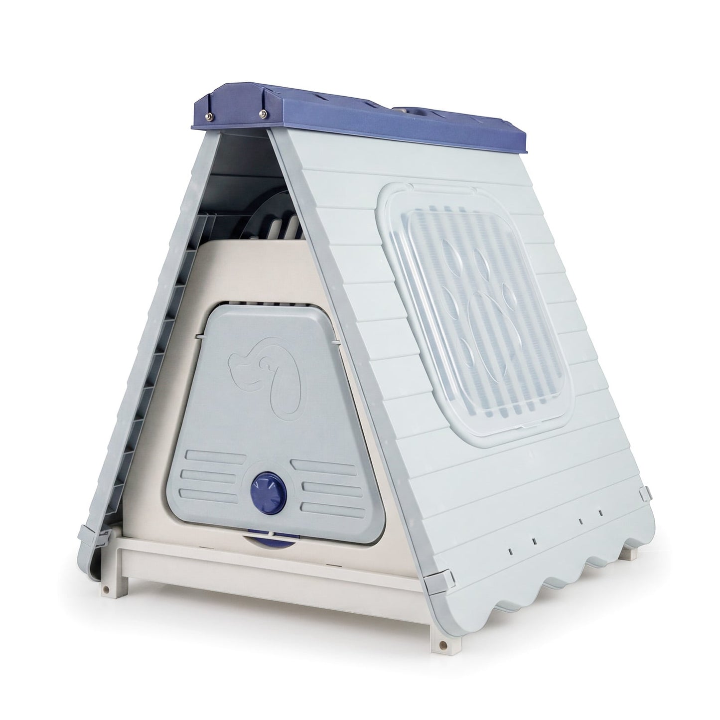 Folding Plastic Dog House with Lockable Flap Door Waterproof Pet Shelter-Blue
