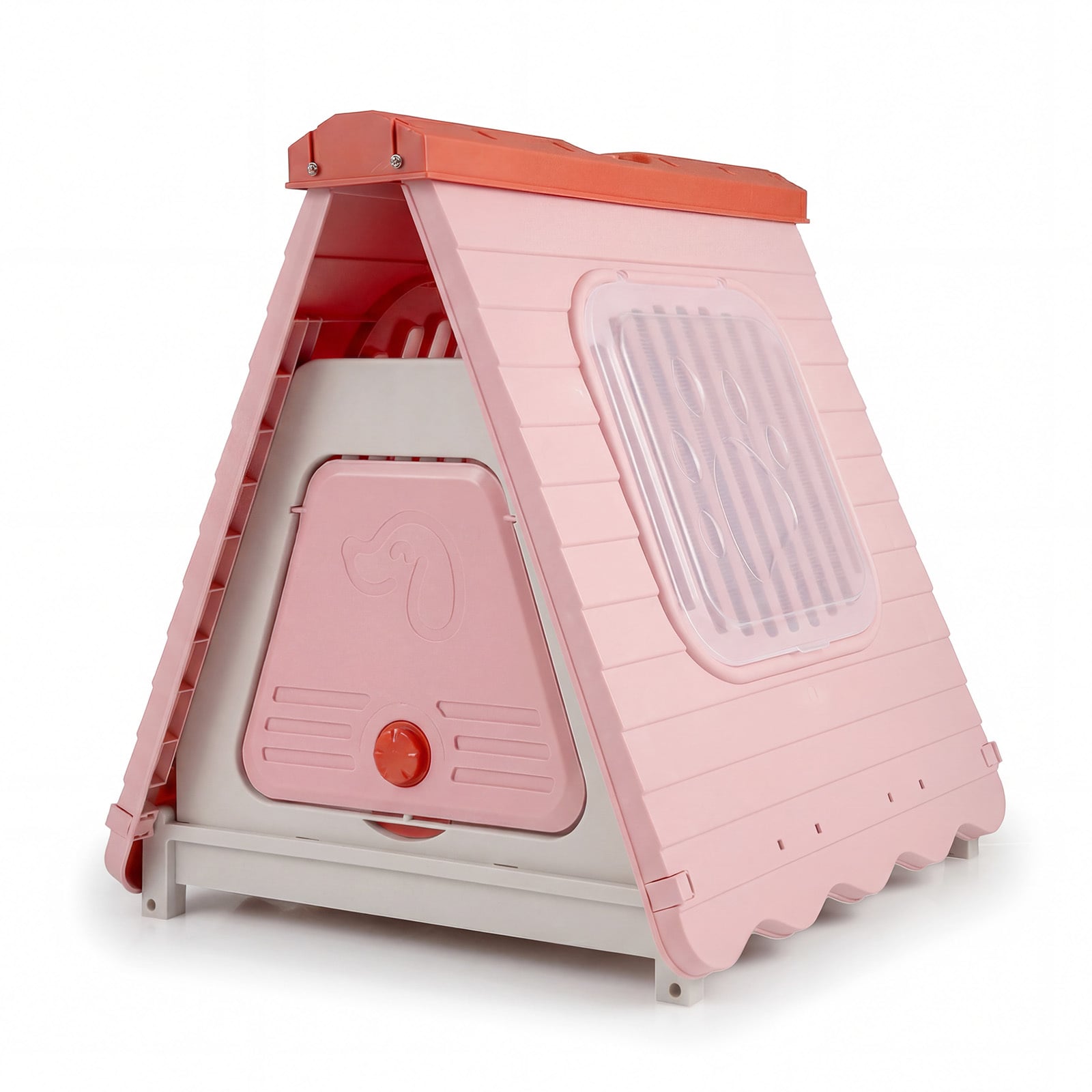 Folding Plastic Dog House with Lockable Flap Door Waterproof Pet Shelter-Pink