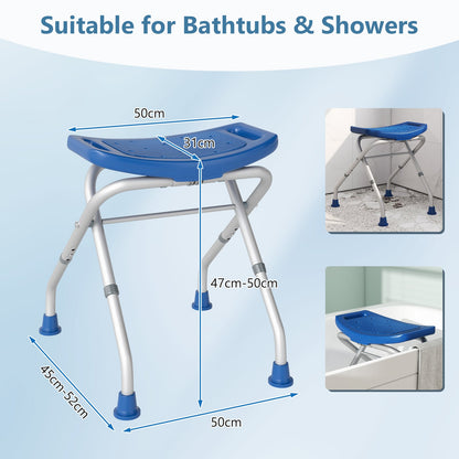 Folding Portable Shower Seat with Adjustable Height for Bathroom-Blue