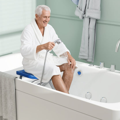 Folding Portable Shower Seat with Adjustable Height for Bathroom-Blue