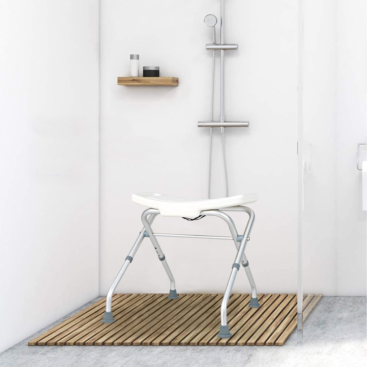 Folding Portable Shower Seat with Adjustable Height for Bathroom White
