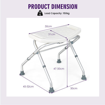 Folding Portable Shower Seat with Adjustable Height for Bathroom White