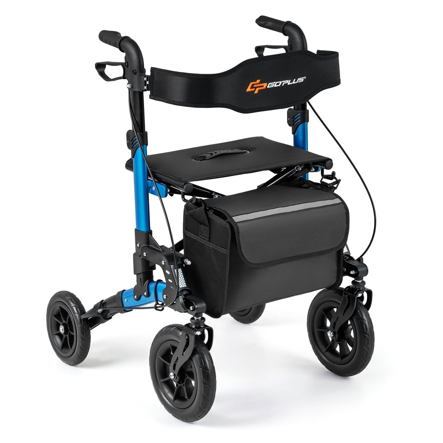 Folding Rolling Walker with Seat and Mesh Backrest for Seniors-Blue