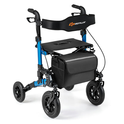 Folding Rolling Walker with Seat and Mesh Backrest for Seniors-Blue
