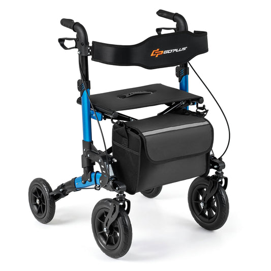 Folding Rolling Walker with Seat and Mesh Backrest for Seniors-Blue