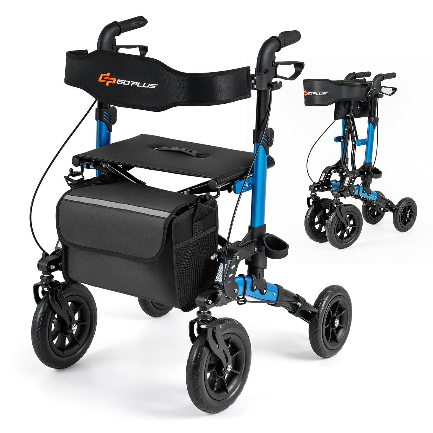 Folding Rolling Walker with Seat and Mesh Backrest for Seniors-Blue