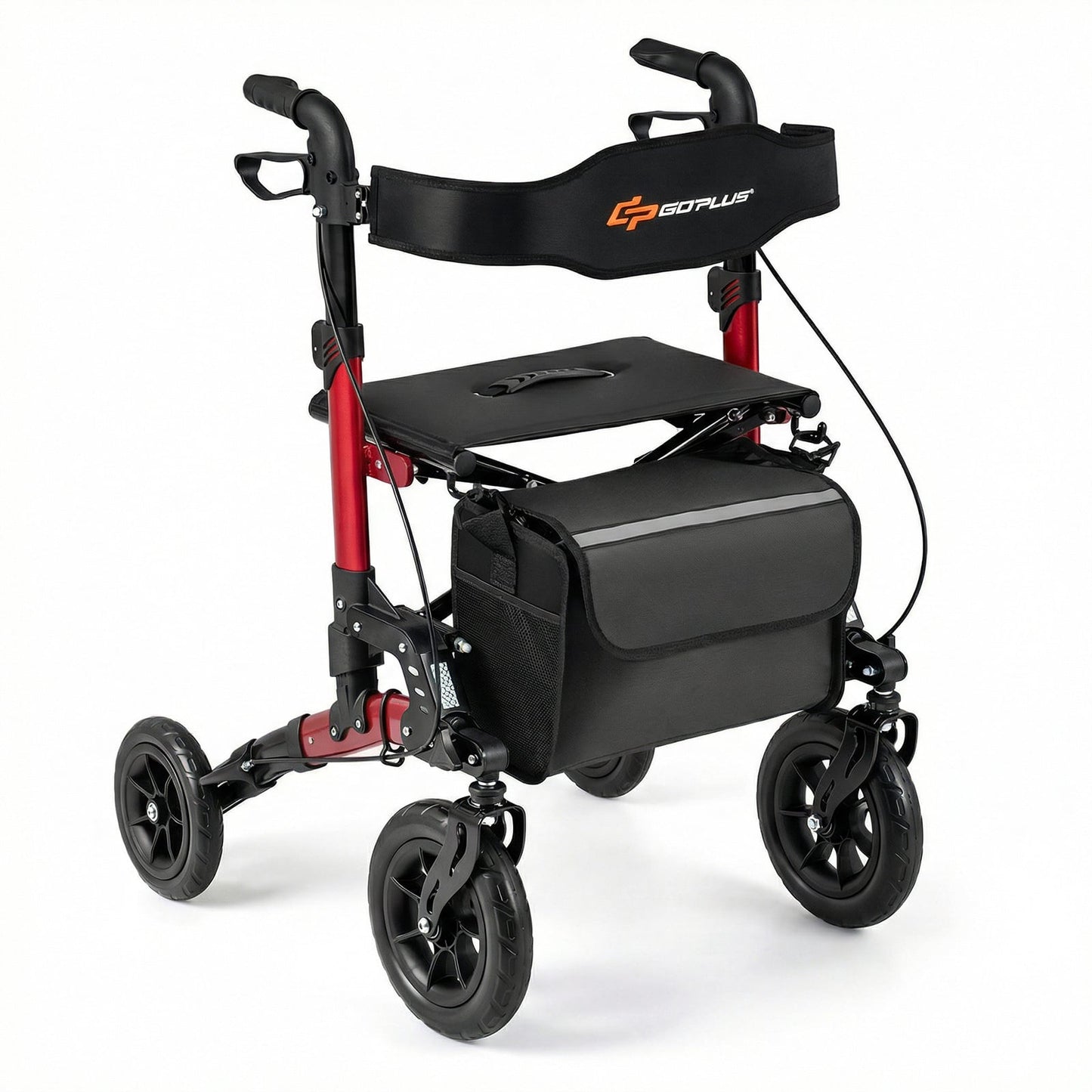 Folding Rolling Walker with Seat and Mesh Backrest for Seniors-Red