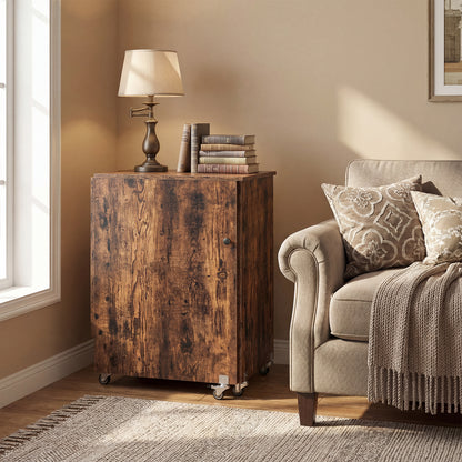 Folding Sewing Table with Storage Shelf and 3 Hidden Bins for Home-Rustic Brown