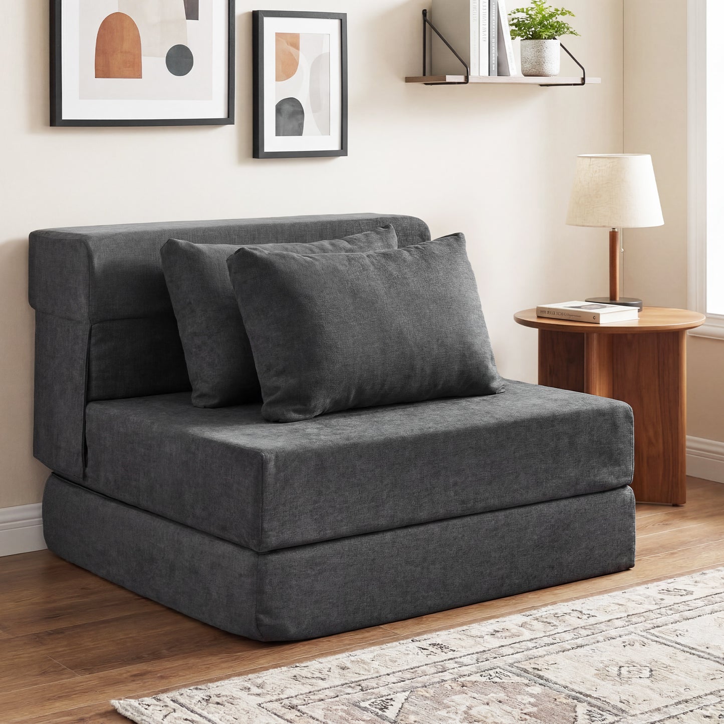 Folding Sofa Bed 3-in-1 Convertible Sleeper Chair with Pillows-Grey