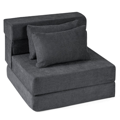 Folding Sofa Bed 3-in-1 Convertible Sleeper Chair with Pillows-Grey