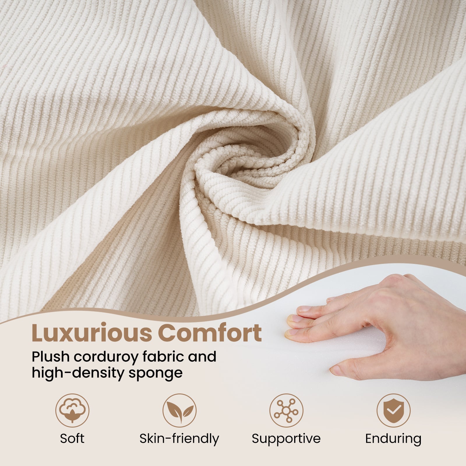 Folding Sofa Bed 4-in-1 Convertible Futon Couch with Comfy Corduroy Cover-Beige
