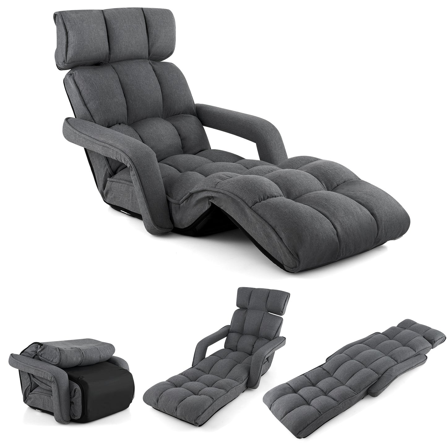 Folding Sofa Bed with 6 Adjustable Positions and 8-Angle Footrest-DarkGrey