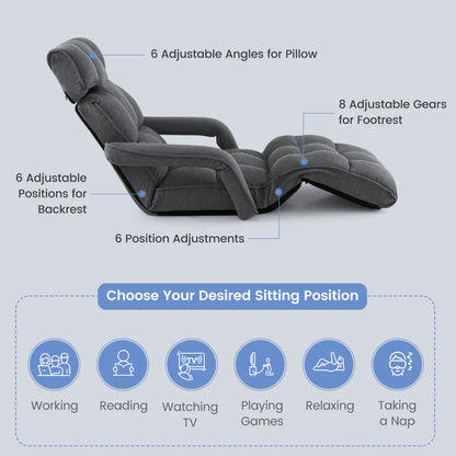 Folding Sofa Bed with 6 Adjustable Positions and 8-Angle Footrest-DarkGrey
