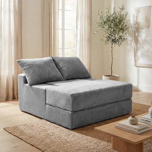 Folding Sofa Bed with Dual Pillows & Machine-Washable Cover for Living Room Bedroom-Grey