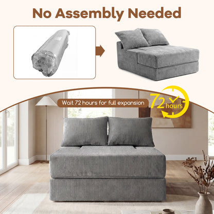 Folding Sofa Bed with Dual Pillows & Machine-Washable Cover for Living Room Bedroom-Grey
