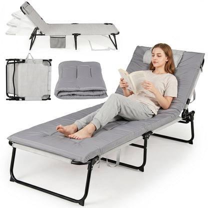 Folding Sun Lounger Foldable Beach Sun Lounger with 4-Position Adjustable Backrest-Grey