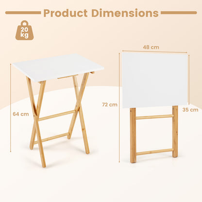 Folding TV Tray Tables Set of 2 Bamboo Snack Table for Small Spaces at Couch-White