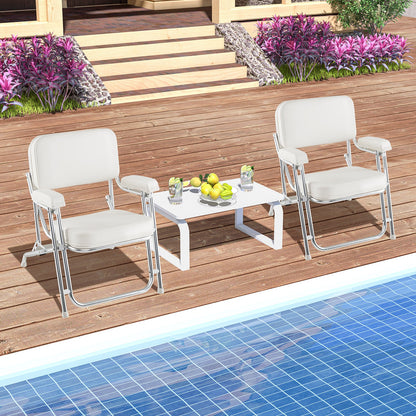 Folding Aluminum Deck Chair with Upholstered Seat-White