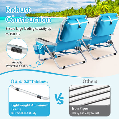 Folding Backpack Beach Chair with 5-Position Backrest for Adults-Blue