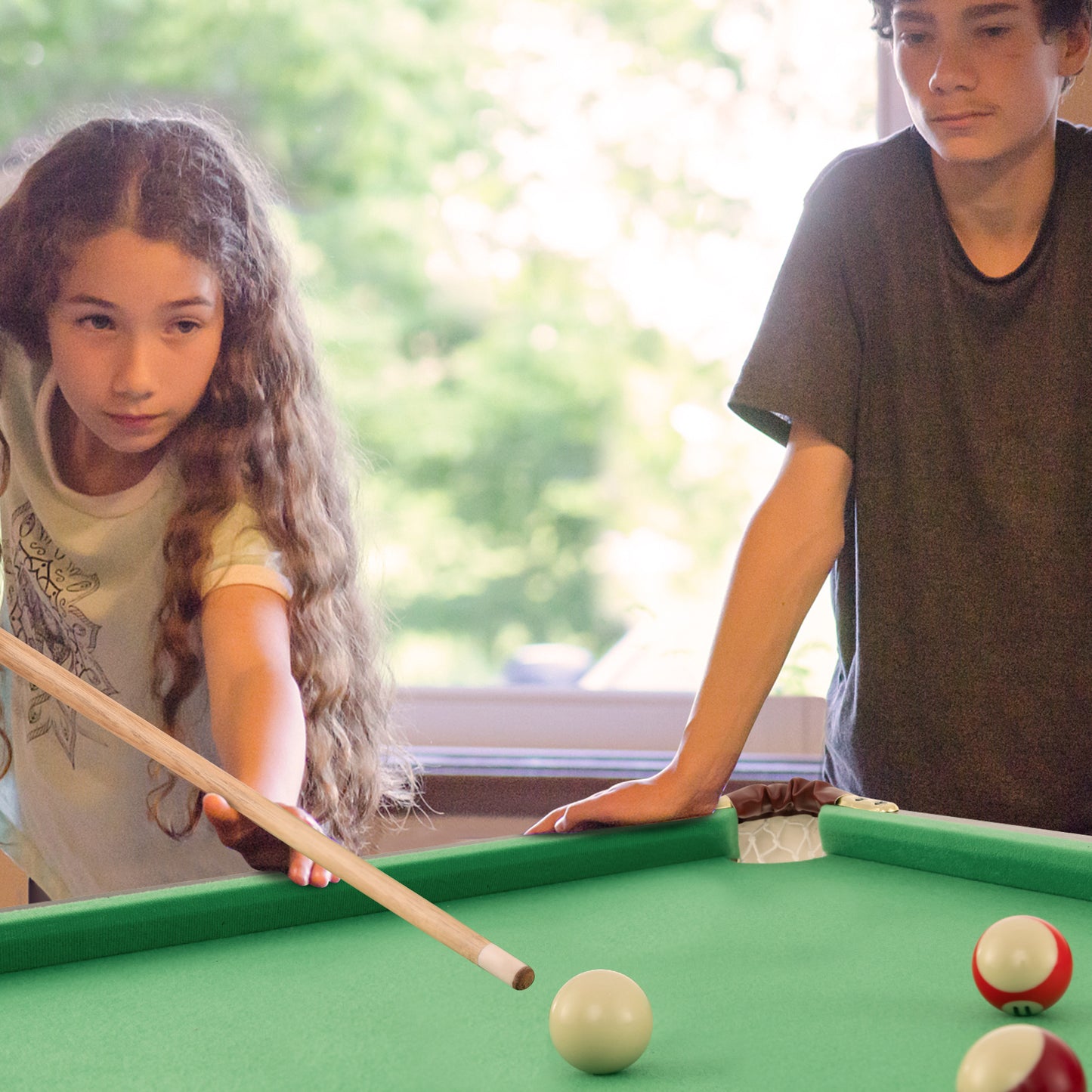 Folding Billiards Table with Accessory Set for Whole Family-Green
