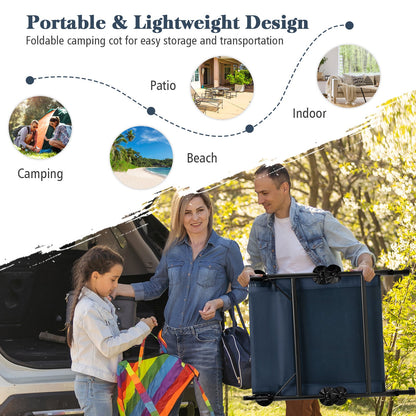 Folding Camping Cot with Detachable Mattress and 6-Position Adjustable Backrest-Navy