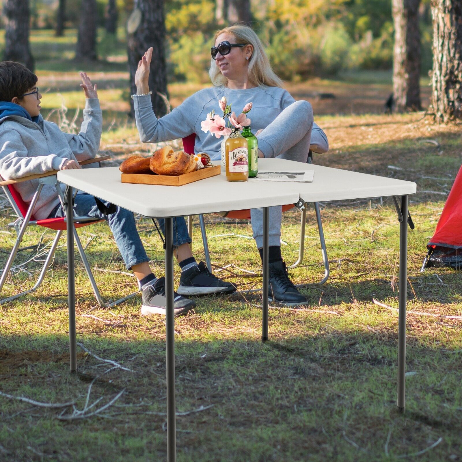 Folding Camping Table with Handle for Indoor Outdoor Use-White