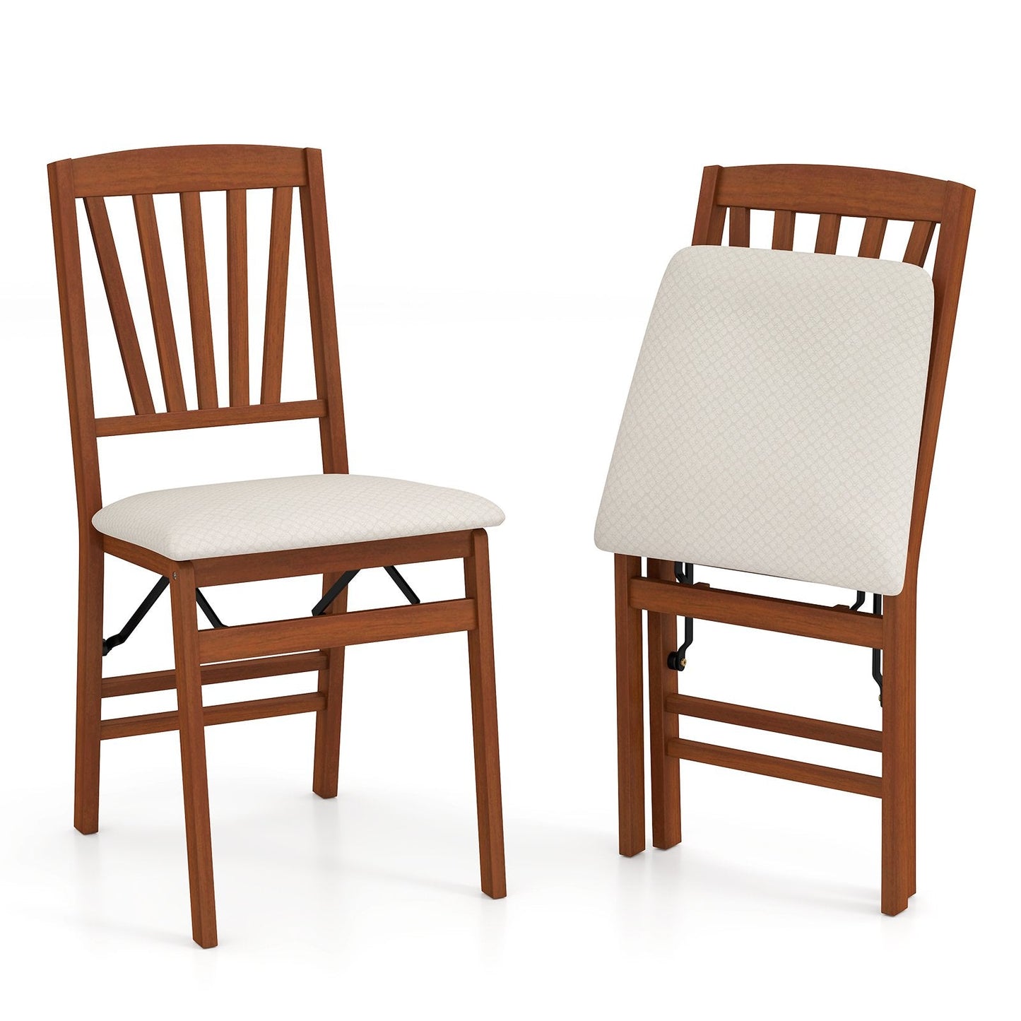 Folding Dining Chair Set of 2 with Padded Seat and Rubber Wood Frame-White