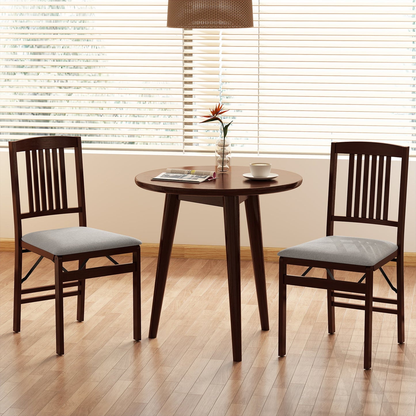 Folding Dining Chairs Set of 2 Upholstered Kitchen Chairs with Padded Seat-Grey