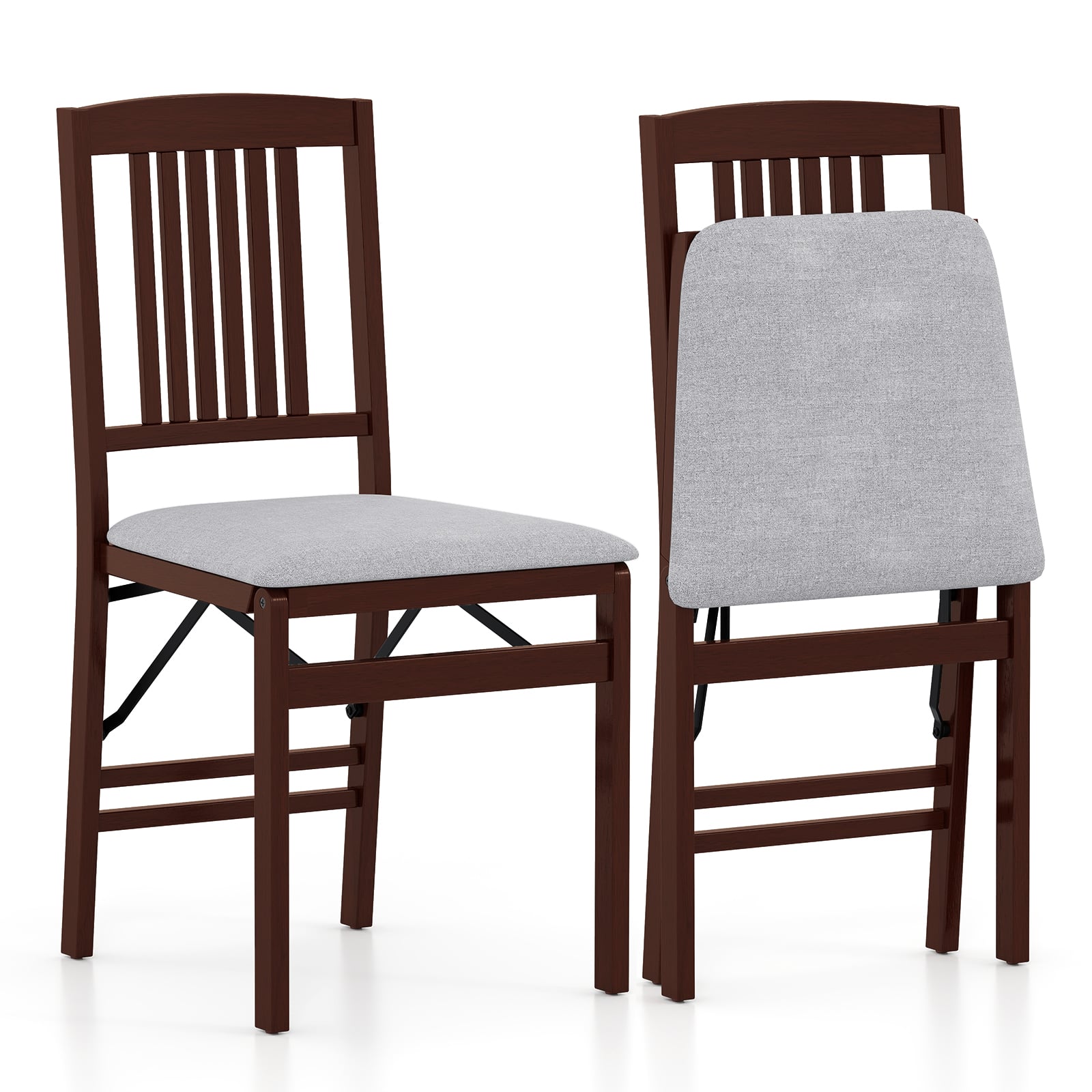 Folding Dining Chairs Set of 2 Upholstered Kitchen Chairs with Padded Seat-Grey