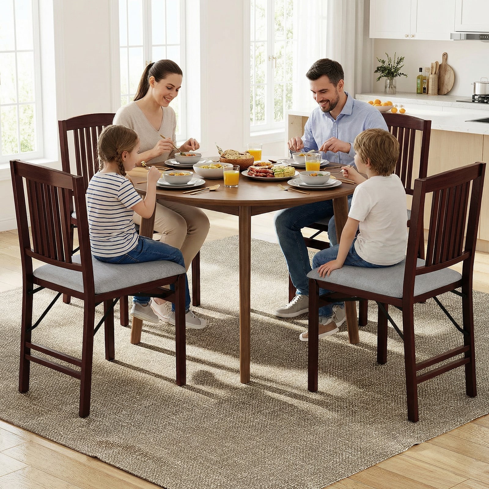 Folding Dining Chairs Set of 2 Upholstered Kitchen Chairs with Padded Seat-Grey
